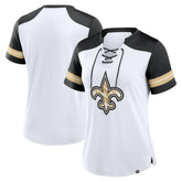 New Orleans Saints Women's Foiled Primary Lace-Up T-Shirt White/Black