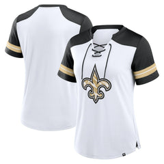 New Orleans Saints Women's Foiled Primary Lace-Up T-Shirt White/Black