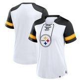 Pittsburgh Steelers Women's Foiled Primary Lace-Up T-Shirt White/Black