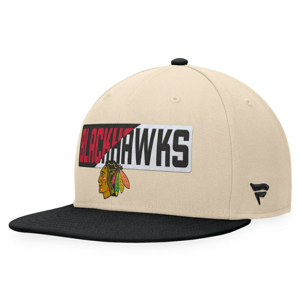 NHL Chicago Blackhawks Fanatics Goalaso Snapback Hat - Cream/Black