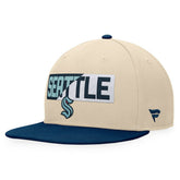 NHL Seattle Kraken Fanatics Goalaso Snapback Hat - Cream/Deep Sea Blue