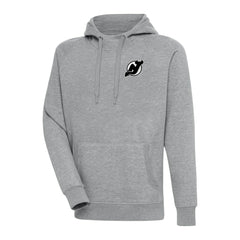 NHL New Jersey Devils Antigua Metallic Logo Victory Pullover Hoodie - Heather Gray