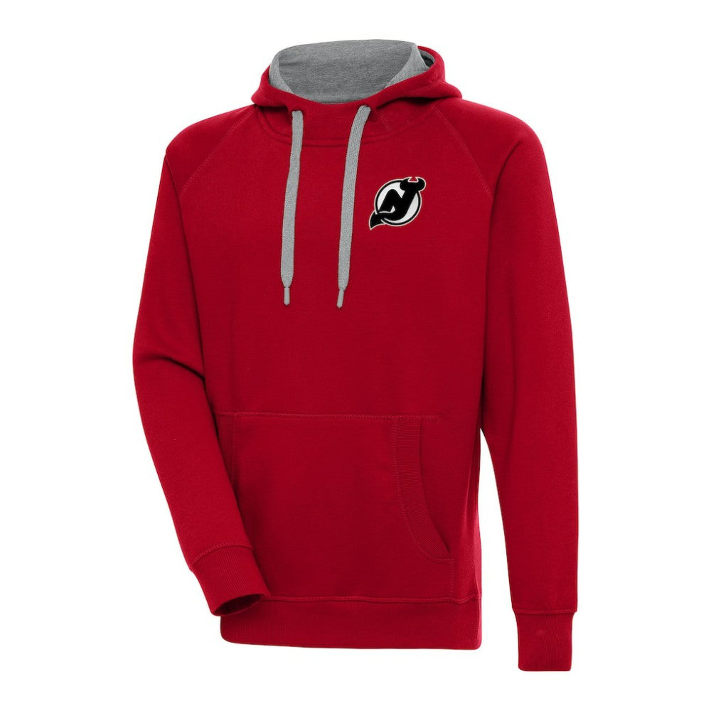 NHL New Jersey Devils Antigua Metallic Logo Victory Pullover Hoodie - Red