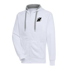 NHL New Jersey Devils Antigua Metallic Logo Victory Full-Zip Hoodie - White