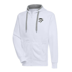 NHL Pittsburgh Penguins Antigua Metallic Logo Victory Full-Zip Hoodie - White