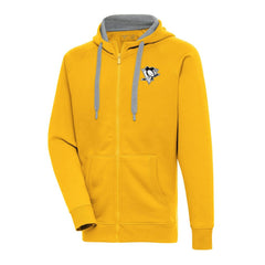 NHL Pittsburgh Penguins Antigua Metallic Logo Victory Full-Zip Hoodie - Gold