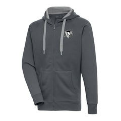 NHL Pittsburgh Penguins Antigua Metallic Logo Victory Full-Zip Hoodie - Charcoal