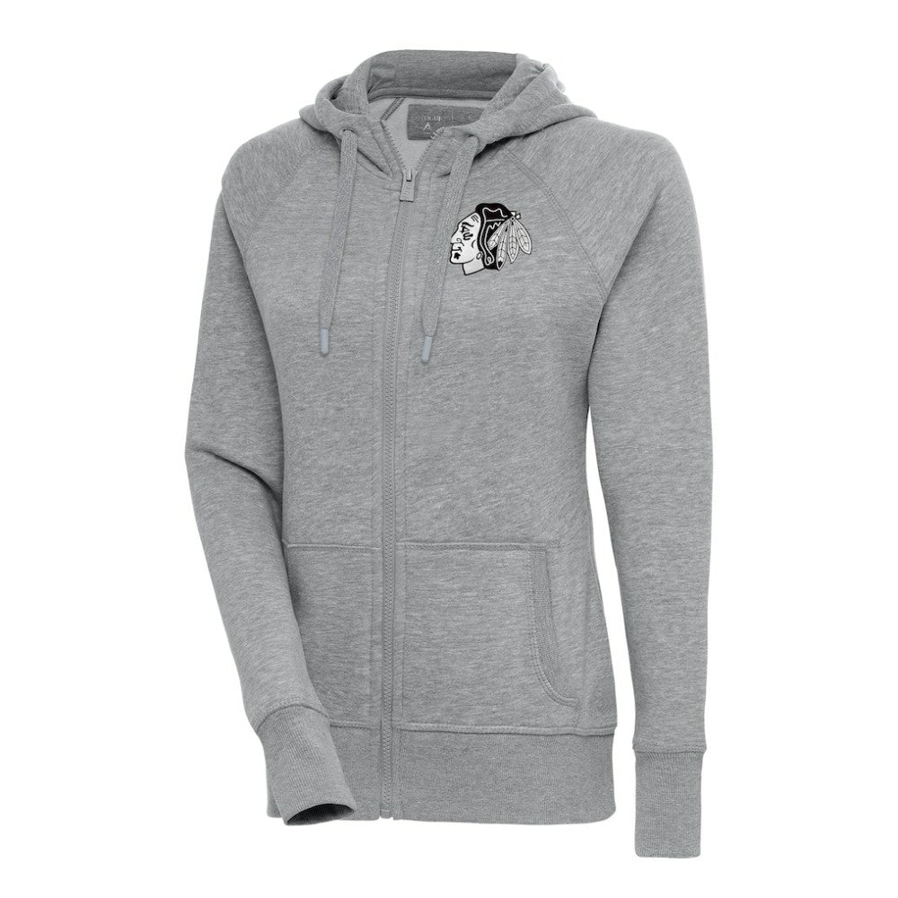 NHL Chicago Blackhawks Antigua Women's Metallic Logo Victory Full-Zip Hoodie - Heather Gray