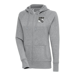 NHL New York Rangers Antigua Women's Metallic Logo Victory Full-Zip Hoodie - Heather Gray