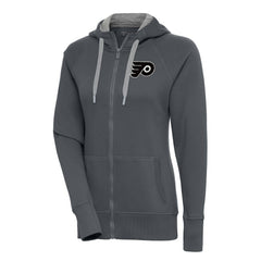 NHL Philadelphia Flyers Antigua Women's Metallic Logo Victory Full-Zip Hoodie - Charcoal