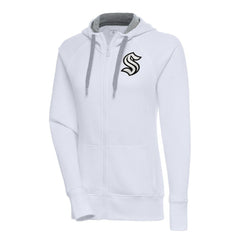 NHL Seattle Kraken Antigua Women's Metallic Logo Victory Full-Zip Hoodie - White