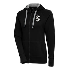 NHL Seattle Kraken Antigua Women's Metallic Logo Victory Full-Zip Hoodie - Black