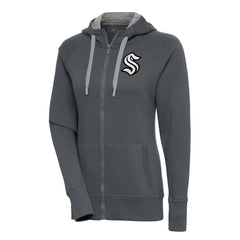 NHL Seattle Kraken Antigua Women's Metallic Logo Victory Full-Zip Hoodie - Charcoal