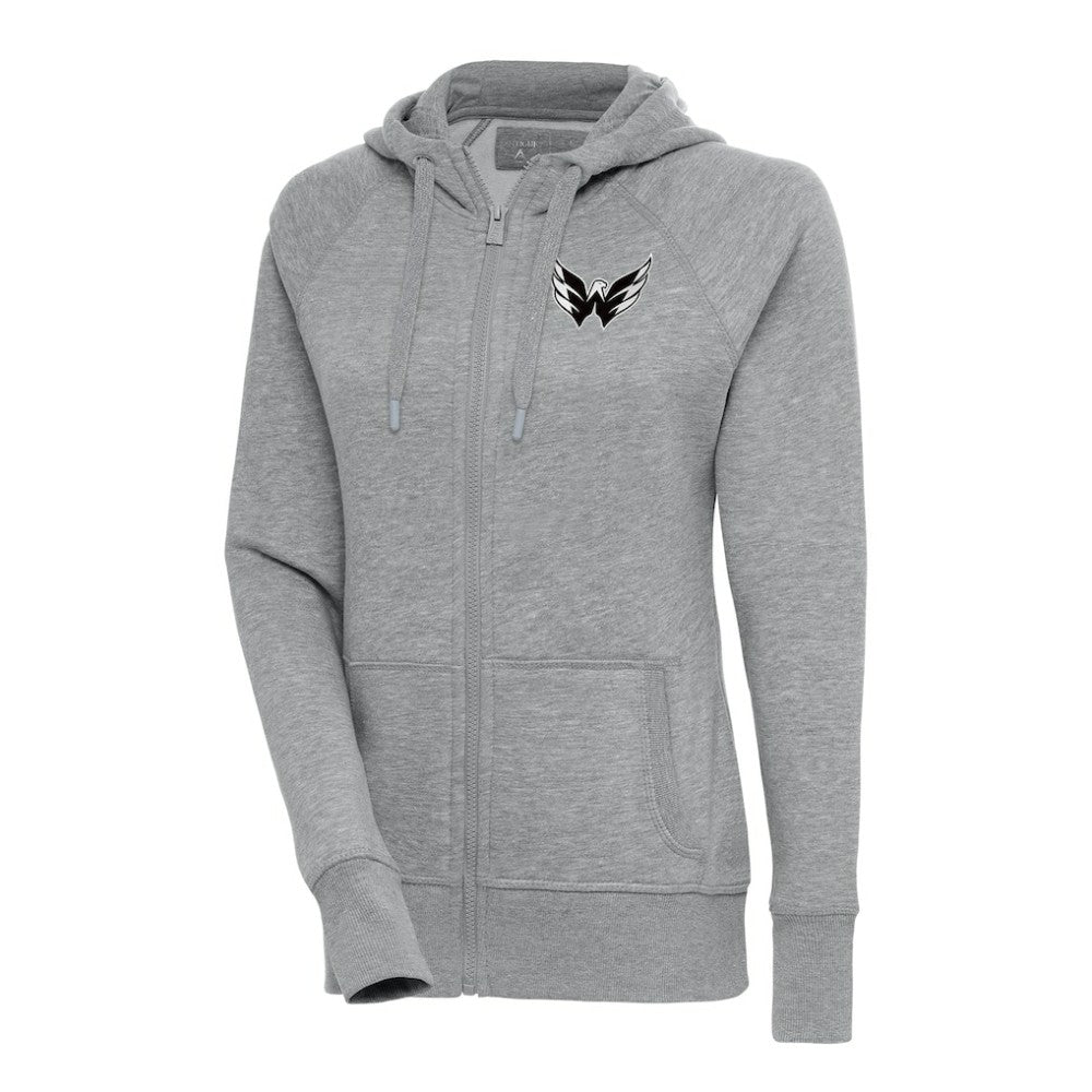 NHL Washington Capitals Antigua Women's Metallic Logo Victory Full-Zip Hoodie - Heather Gray