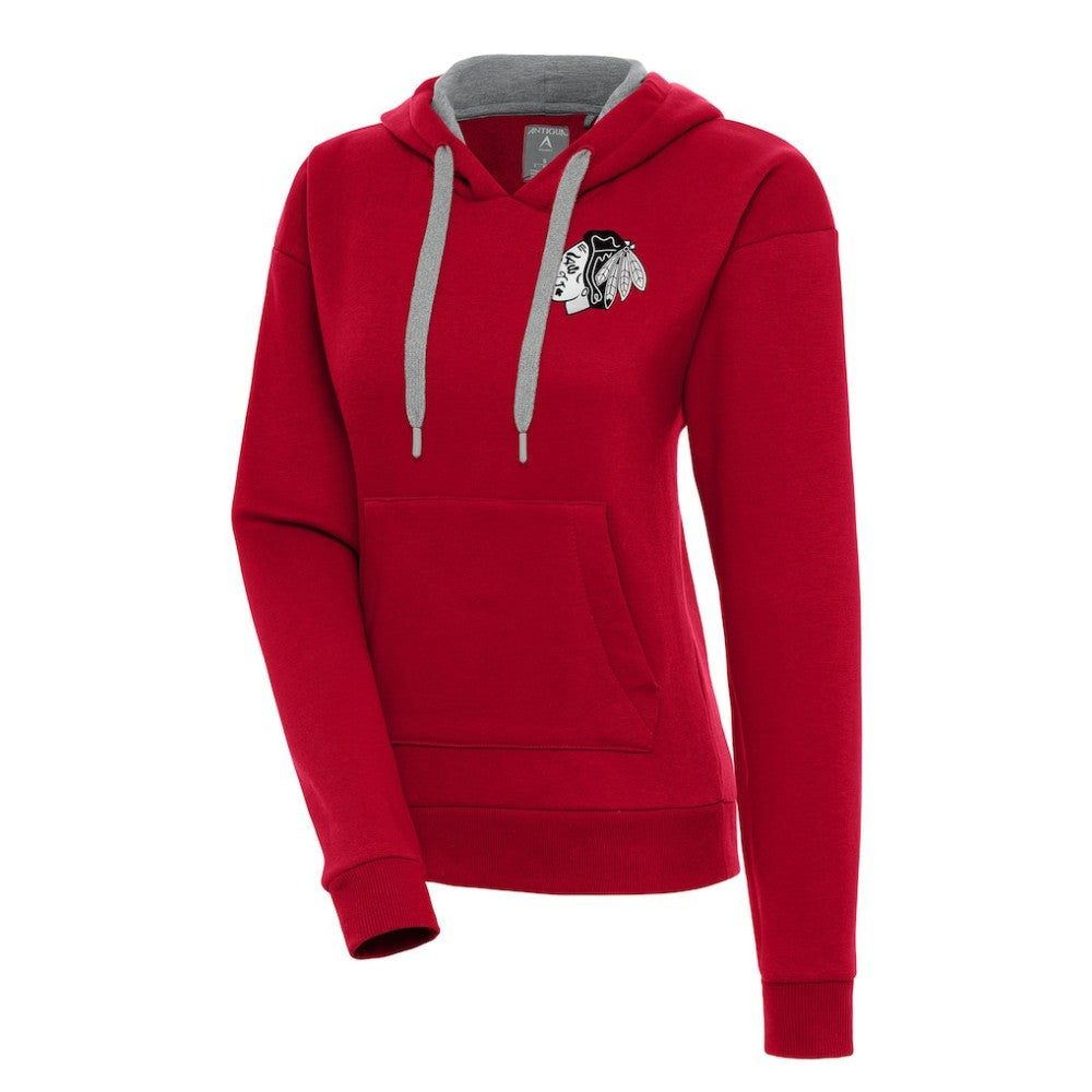 NHL Chicago Blackhawks Antigua Women's Metallic Logo Victory Pullover Hoodie - Red