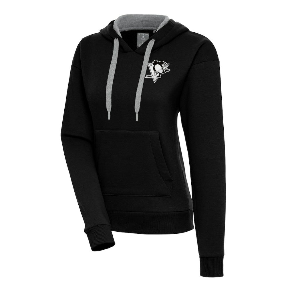 NHL Pittsburgh Penguins Antigua Women's Metallic Logo Victory Pullover Hoodie - Black