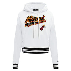 Miami Heat Pro Standard Women's Script Tail Cropped Pullover Hoodie White