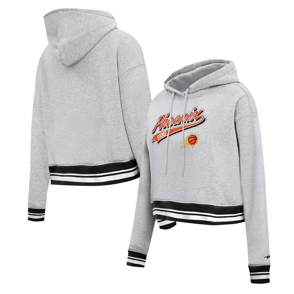 Phoenix Suns Pro Standard Women's Script Tail Cropped Pullover Hoodie Heather Gray