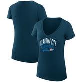 Oklahoma City Thunder G-III 4Her by Carl Banks Women's Super-Slim Fit Lightweight Filigree Logo V-Neck T-Shirt Navy