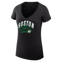 Boston Celtics G-III 4Her by Carl Banks Women's Super-Slim Fit Lightweight Filigree Logo V-Neck T-Shirt Black