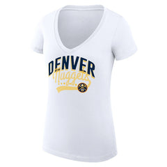 Denver Nuggets G-III 4Her by Carl Banks Women's Super-Slim Fit Lightweight Filigree Logo V-Neck T-Shirt White