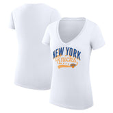 New York Knicks G-III 4Her by Carl Banks Women's Super-Slim Fit Lightweight Filigree Logo V-Neck T-Shirt - White