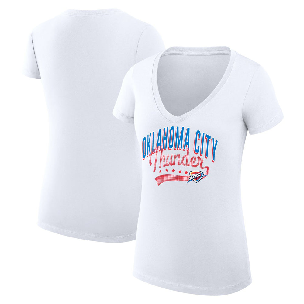 Oklahoma City Thunder G-III 4Her by Carl Banks Women's Super-Slim Fit Lightweight Filigree Logo V-Neck T-Shirt - White