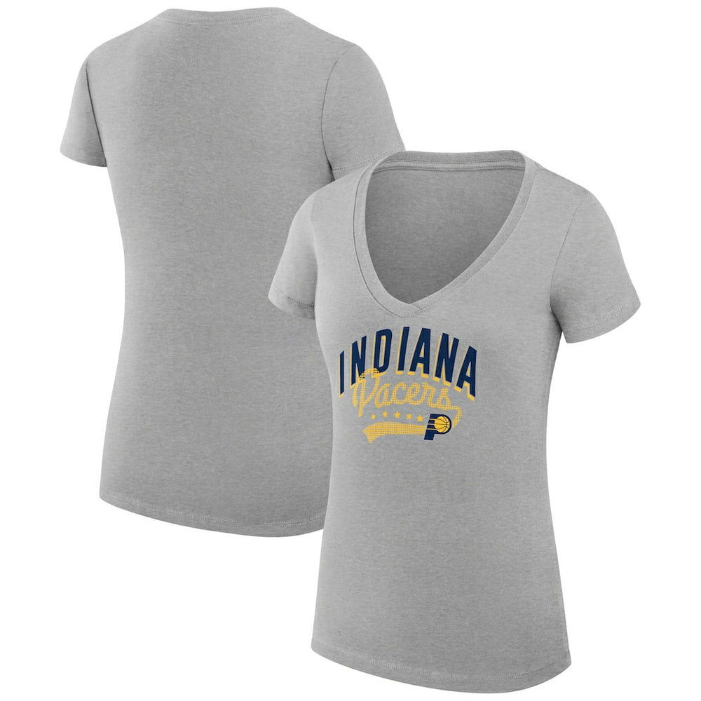 Indiana Pacers G-III 4Her by Carl Banks Women's Super-Slim Fit Lightweight Filigree Logo V-Neck T-Shirt Heather Gray