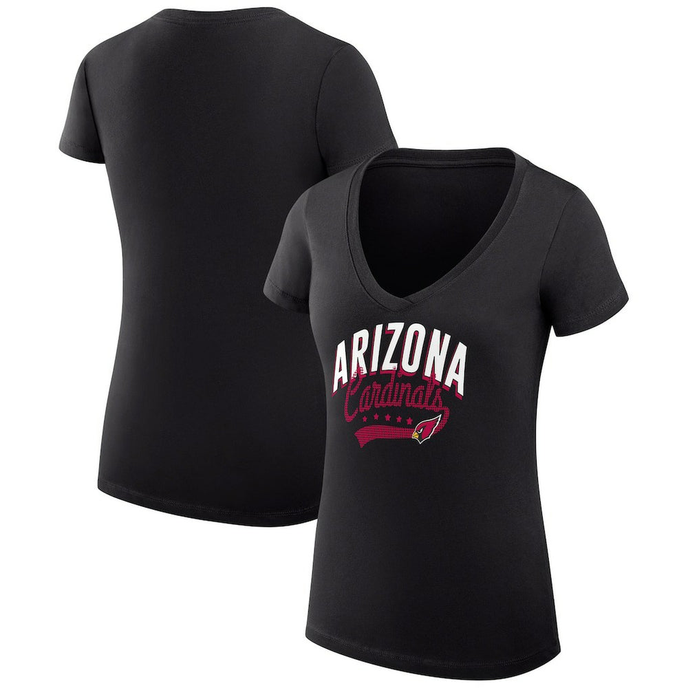 Arizona Cardinals G-III 4Her by Carl Banks Women's Super-Slim Fit Lightweight Filigree Logo Lightweight V-Neck T-Shirt – Black
