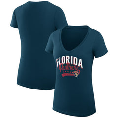 NHL Florida Panthers G-III 4Her by Carl Banks Women's Super-Slim Fit Lightweight Filigree Logo V-Neck T-Shirt – Navy