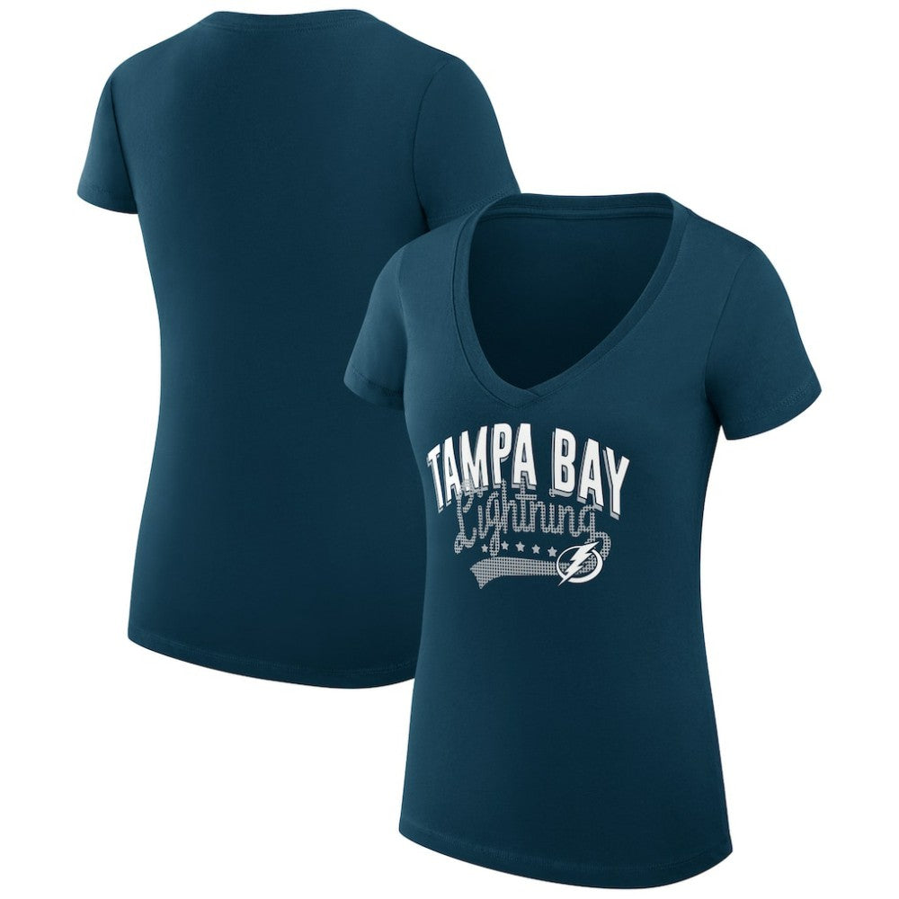 NHL Tampa Bay Lightning G-III 4Her by Carl Banks Women's Super-Slim Fit Lightweight Filigree Logo V-Neck T-Shirt – Navy