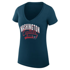 NHL Washington Capitals G-III 4Her by Carl Banks Women's Super-Slim Fit Lightweight Filigree Logo V-Neck T-Shirt – Navy