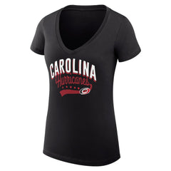 NHL Carolina Hurricanes G-III 4Her by Carl Banks Women's Super-Slim Fit Lightweight Filigree Logo V-Neck T-Shirt – Black