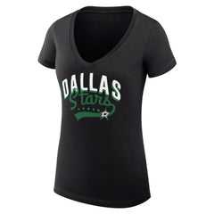 NHL Dallas Stars G-III 4Her by Carl Banks Women's Super-Slim Fit Lightweight Filigree Logo V-Neck T-Shirt – Black