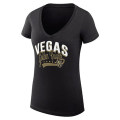 NHL Vegas Golden Knights G-III 4Her by Carl Banks Women's Super-Slim Fit Lightweight Filigree Logo V-Neck T-Shirt – Black