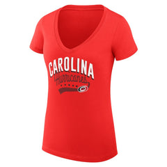 NHL Carolina Hurricanes G-III 4Her by Carl Banks Women's Super-Slim Fit Lightweight Filigree Logo V-Neck T-Shirt – Red