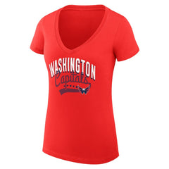 NHL Washington Capitals G-III 4Her by Carl Banks Women's Super-Slim Fit Lightweight Filigree Logo V-Neck T-Shirt – Red