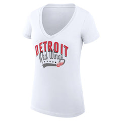NHL Detroit Red Wings G-III 4Her by Carl Banks Women's Super-Slim Fit Lightweight Filigree Logo V-Neck T-Shirt – White