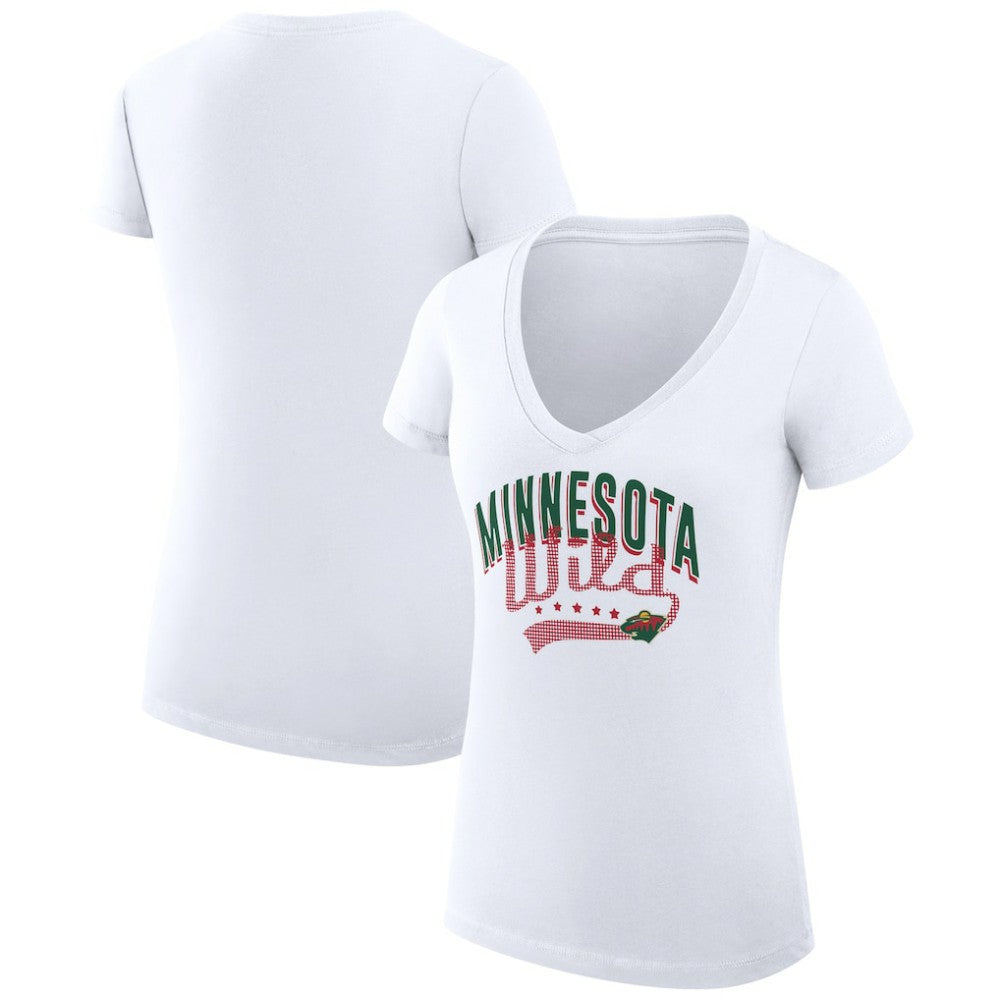 NHL Minnesota Wild G-III 4Her by Carl Banks Women's Super-Slim Fit Lightweight Filigree Logo V-Neck T-Shirt – White
