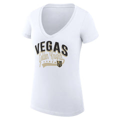 NHL Vegas Golden Knights G-III 4Her by Carl Banks Women's Super-Slim Fit Lightweight Filigree Logo V-Neck T-Shirt – White
