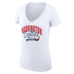 NHL Washington Capitals G-III 4Her by Carl Banks Women's Super-Slim Fit Lightweight Filigree Logo V-Neck T-Shirt – White