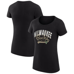Milwaukee Bucks G-III 4Her by Carl Banks Women's Super-Slim Fit Lightweight Filigree Logo T-Shirt - Black