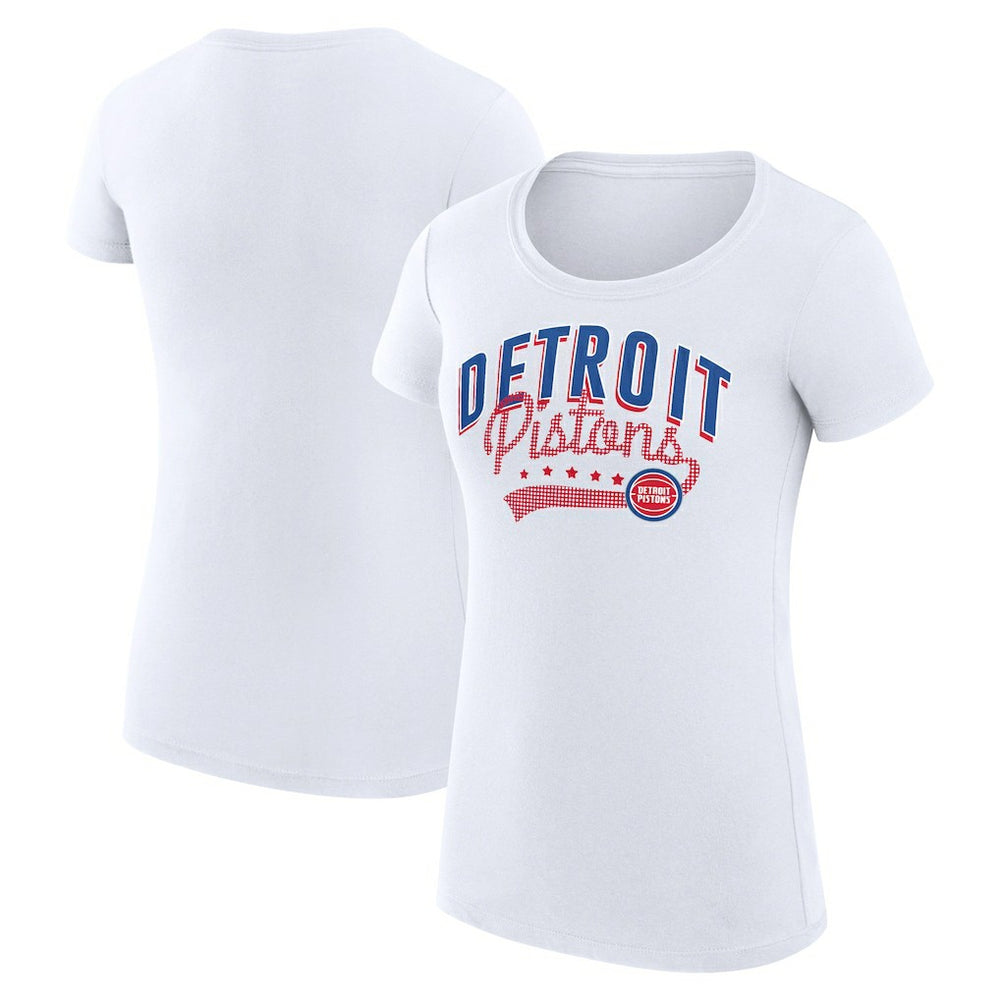 Detroit Pistons G-III 4Her by Carl Banks Women's Super-Slim Fit Lightweight Filigree Logo T-Shirt - White