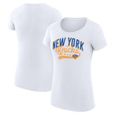 New York Knicks G-III 4Her by Carl Banks Women's Super-Slim Fit Lightweight Filigree Logo T-Shirt - White