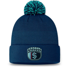 NHL Seattle Kraken Fanatics 2024 NHL Draft Cuffed Knit Hat with Pom - Deep Sea Blue