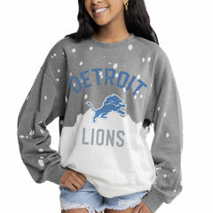 Detroit Lions Gameday Couture Women's Oversized Coin Toss Faded French Terry Tri-Blend Pullover Sweatshirt Gray