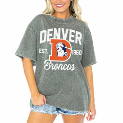 Denver Broncos Gameday Couture Women's Tackle Titan Boyfriend Washed T-Shirt Gray
