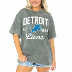 Detroit Lions Gameday Couture Women's Tackle Titan Boyfriend Washed T-Shirt Gray