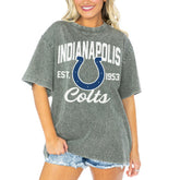Indianapolis Colts Gameday Couture Women's Tackle Titan Boyfriend Washed T-Shirt Gray