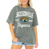 Jacksonville Jaguars Gameday Couture Women's Tackle Titan Boyfriend Washed T-Shirt Gray